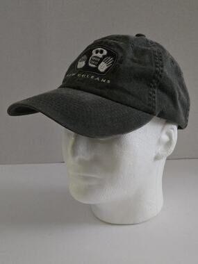 NEW ORLEANS Embroidered Baseball Cap Washed Gray Adjustable Hat Skull NOLA City